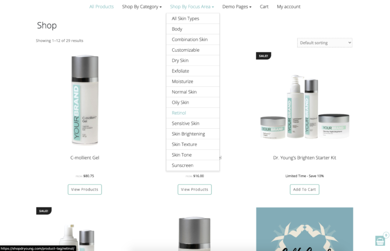 As an additional feature, your customers may also search for products by a focus area, or skin type.